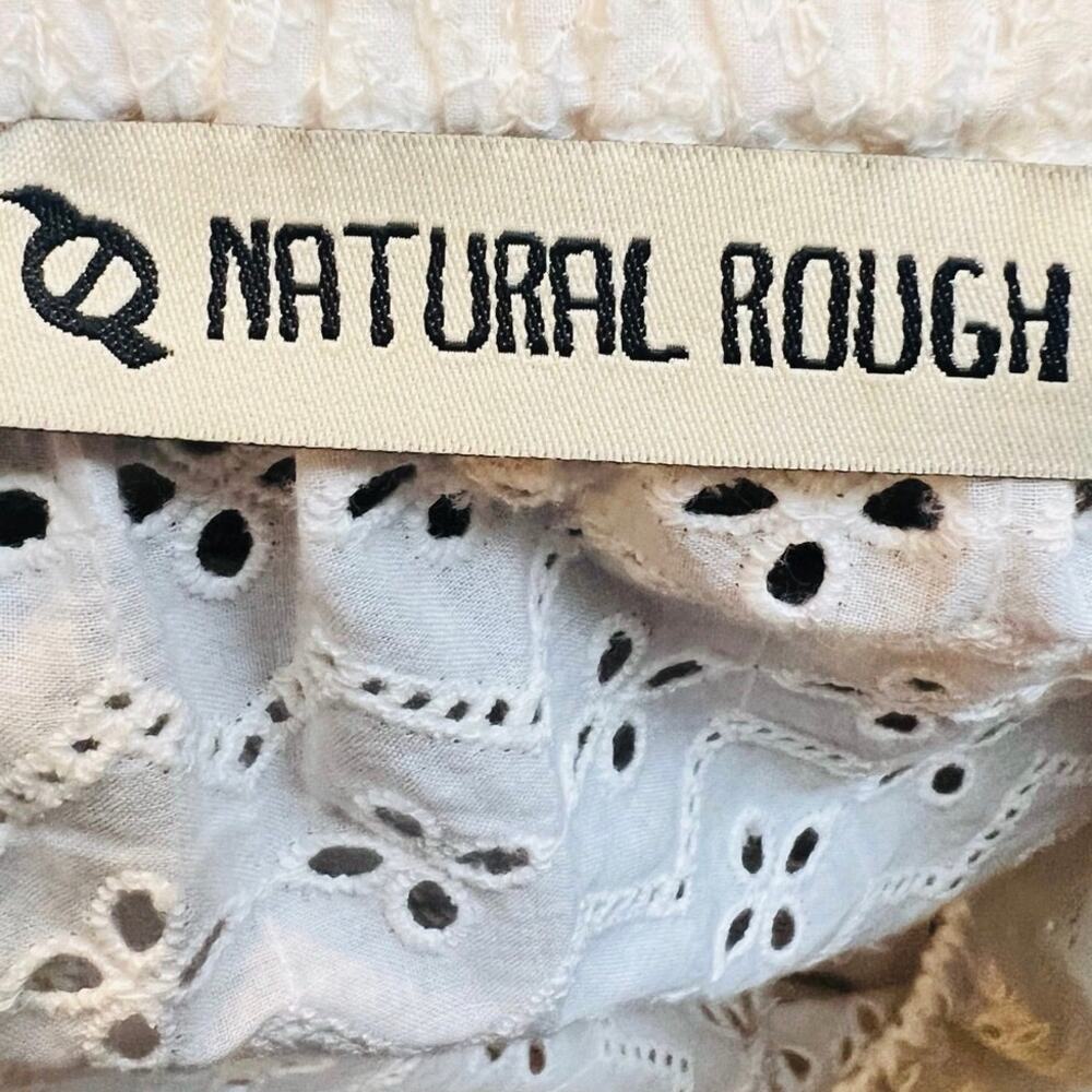 Natural Rough Cotton Off-white Eyelet Maxi Dress Size Fit L Slit on Both Sides - Picture 15 of 15